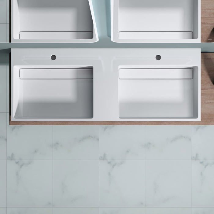 doporro Double lavabo suspendu blanc 160cm double vasque à poser lave mains rectangulaire de qualité pour salle de bain Colossum12