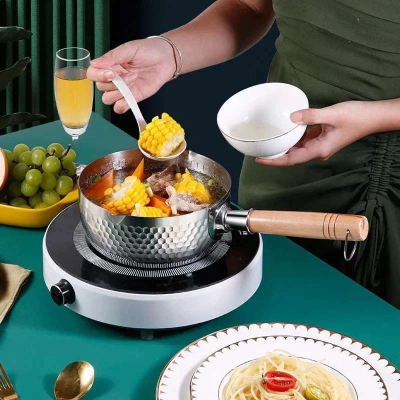Casserole japonaise en acier inoxydable à motif flocon de neige Householo, antiadhésive, pour la cuisson des nouilles instantanées et du lait.