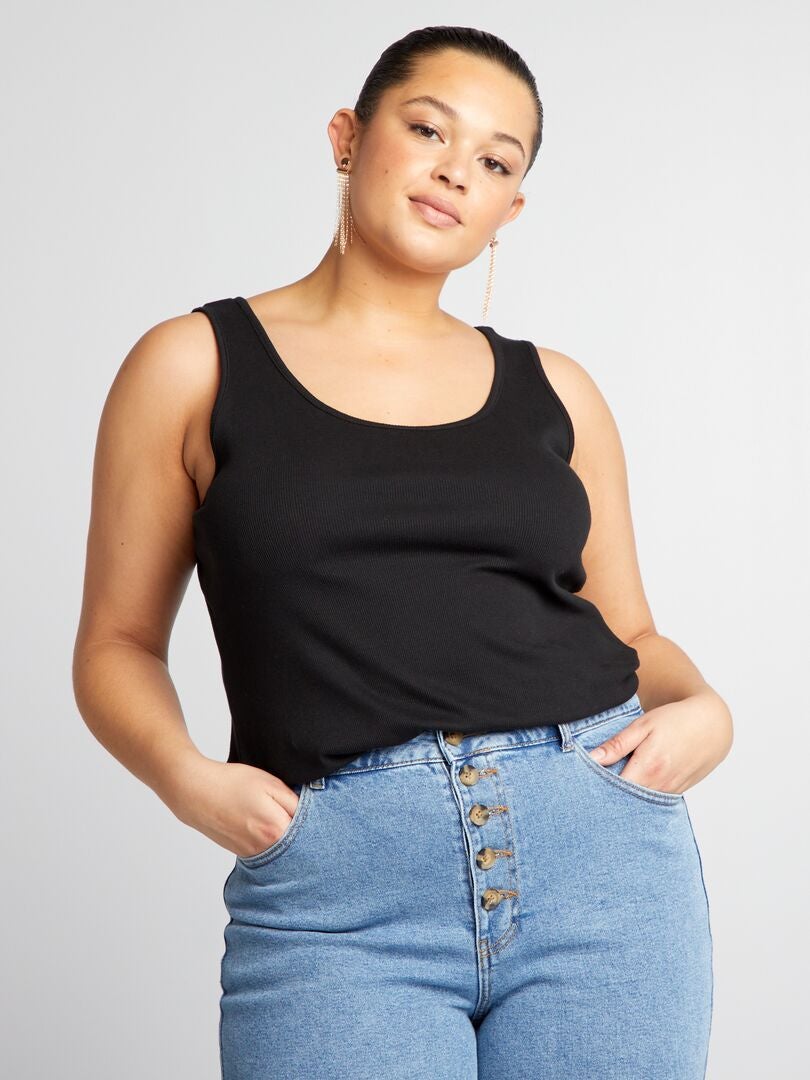 Eenvoudig geribbeld tanktopje - zwart