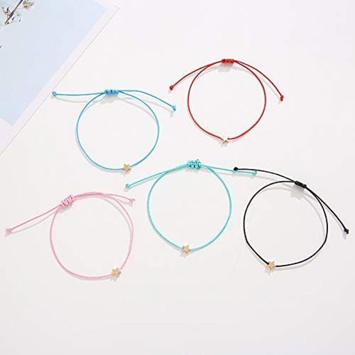 Pulsera de cordón con forma de corazón y amuleto de la suerte para mujeres y niñas, con estrella en cordón marrón.