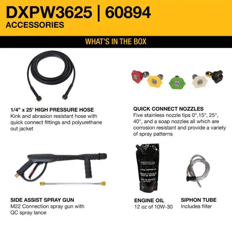 Lavadora de alta pressão DEWALT 3600 PSI 2.5 GPM a gasolina e água fria, modelo profissional, com motor HONDA GX200.