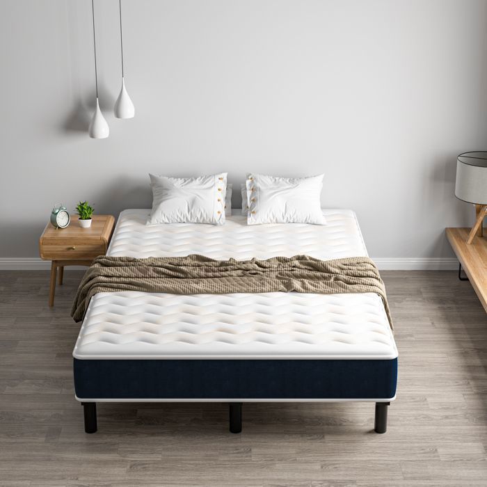 Conjunto de colchón y base de cama, 140 x 200 cm, 15 cm de grosor, colchón de muelles ensacados y robusta estructura de cama de hierro con 7 patas, STANEW