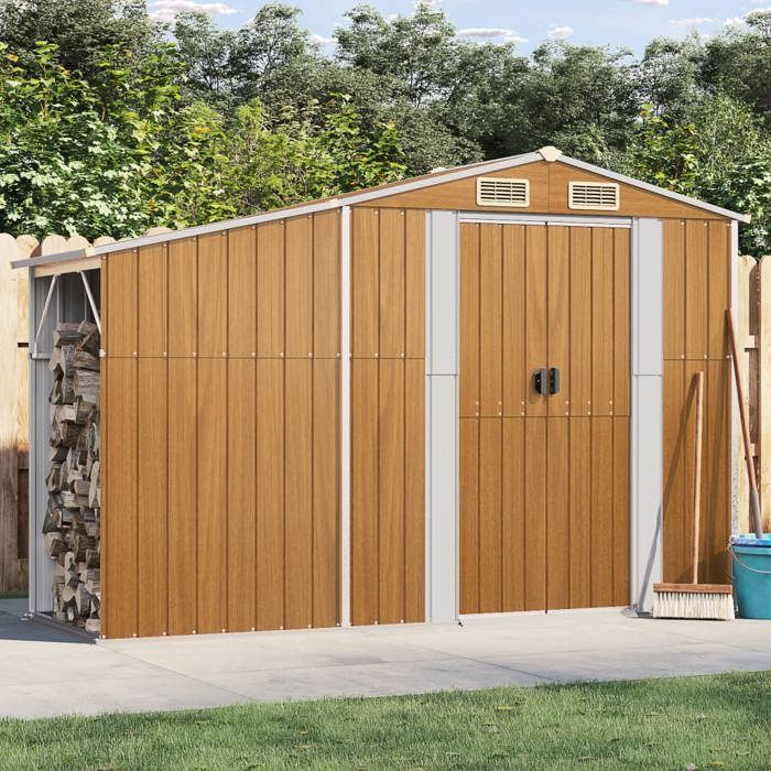 Gartenaufbewahrungsschrank/Truhe/Gartenschuppen „Remise“, Braun, 277 x 93 x 179 cm, Verzinkter Stahl, JILIMAISON2025 39763760