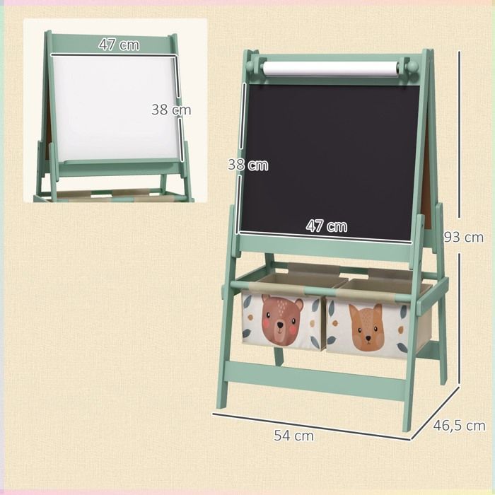 AIYAPLAY - Tableau chevalet - Bois - 54x46.5x93cm - Vert