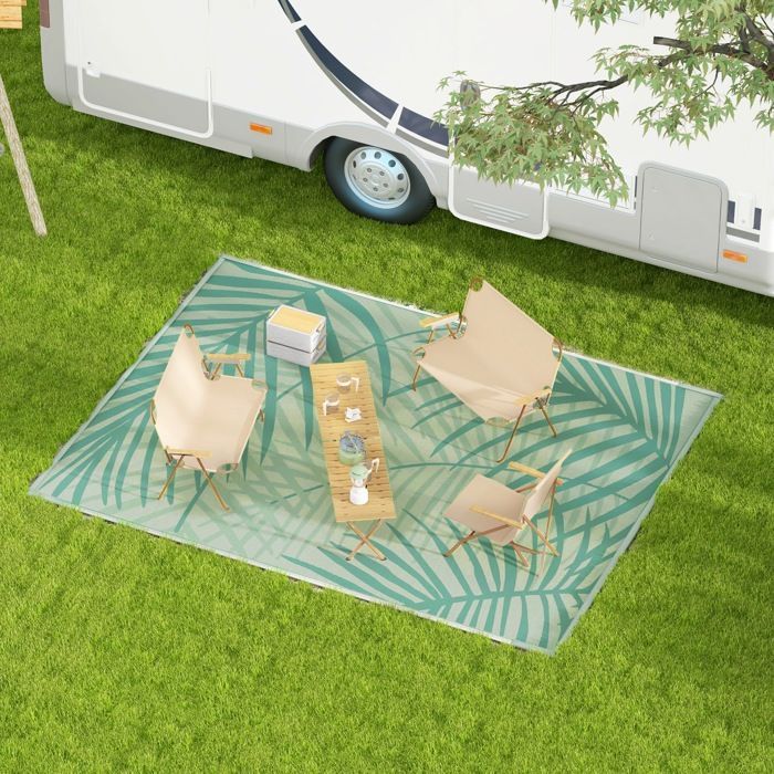 Tapis de jardin - Outsunny - tapis extérieur réversible 365x274 cm imperméable feuillage - PP - vert crème