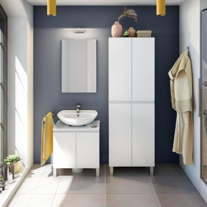 Mueble de baño de doble columna, blanco brillante, 4 puertas, 60 x 35 x 182 cm (ancho x profundidad x alto) - DESTAL