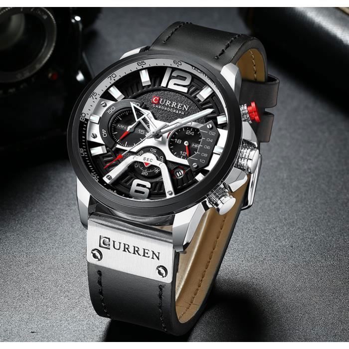 LINGYUE Luxury Men's Watch with Leather Strap and Chronograph Sports Watch - Men's Watch - Silver