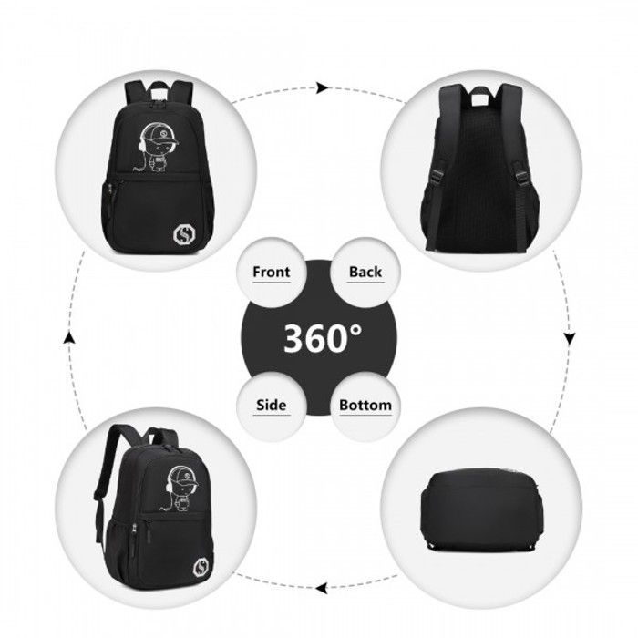 30x14x45cm Backpack Set of 3 Stitch Children's Backpacks with Shoulder Bag and Pencil Case for School, Black
