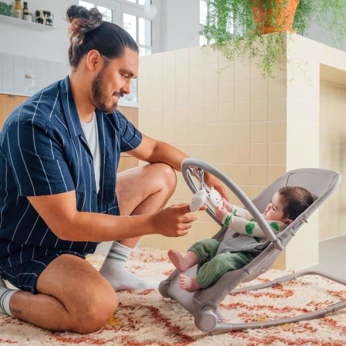 BEBECONFORT ASTER, Ultra-flat, adjustable baby bouncer, 2 recline positions, toy bar included, From 0 to 3 years (15kg) TINTED GRAPHITE