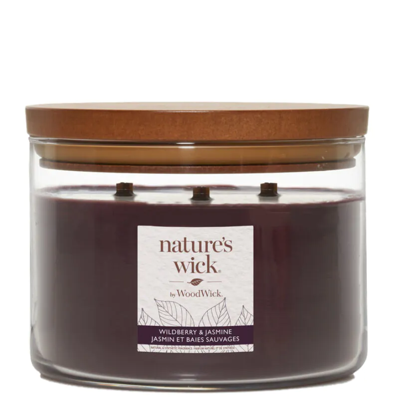 Woodwick Natures Wick Świeca w Szkle z 3 Drewnianymi Knotami Wildberry & Jasmine
