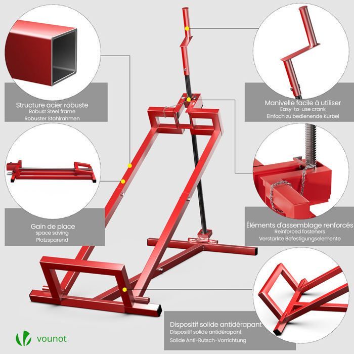 VOUNOT® Lawn Tractor Lift Jack 400 kg max - telescopic 78 to 98 cm long - height up to 60 cm - red