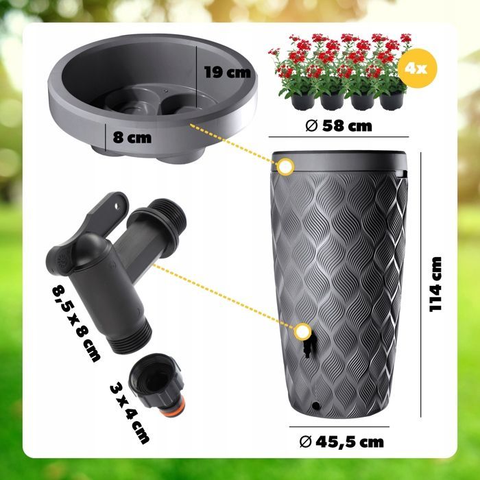 Récupérateur d'Eau de Pluie KADAX 240L avec Pot de Fleur et Robinet