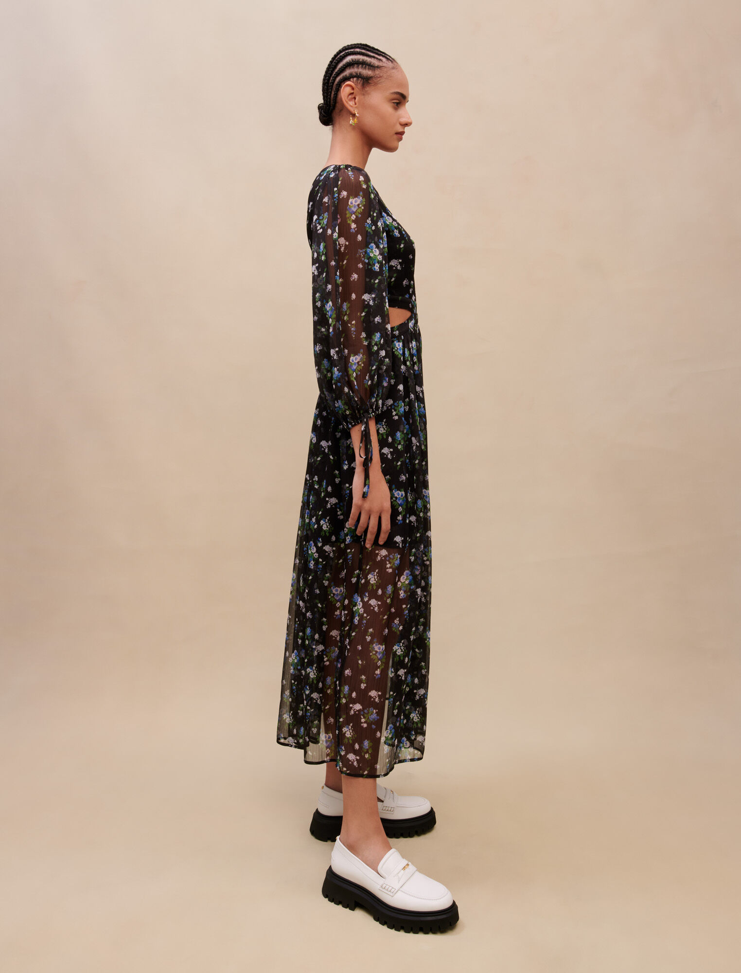 Rochie lungă cu imprimeu ajurat - Bouquet Bleu