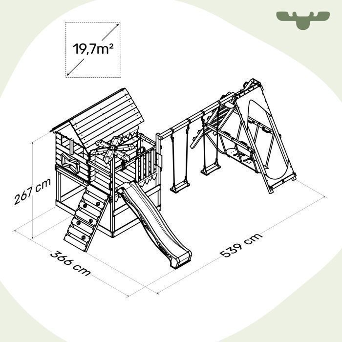 Tour de jeux bois FATMOOSE TikaTaka Town XXL avec toboggan 220 cm vert pomme, bac à sable et SurfSwing – 10 ans de garantie*