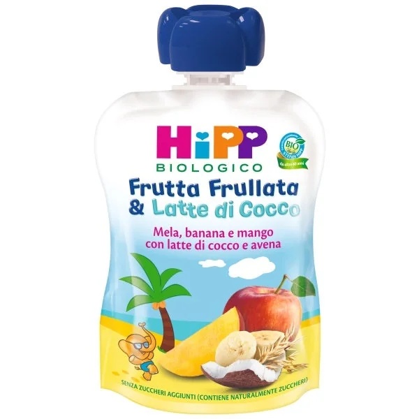 HIPP Purê de frutas orgânicas e leite de coco com sabor de maçã 90g Frutas orgânicas