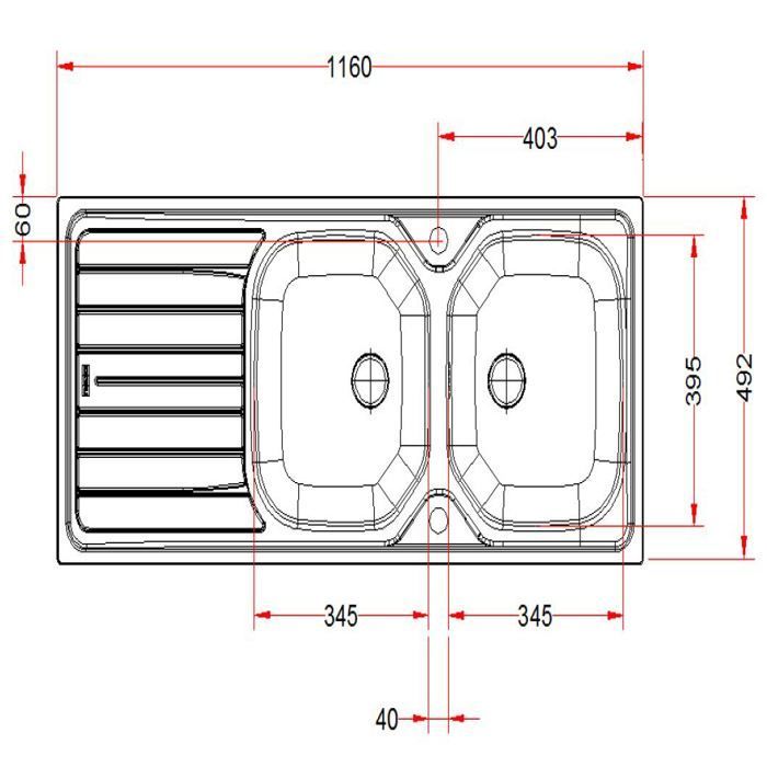 Double bowl stainless steel sink 116x50 with built-in drainer - FRANKE - 898311