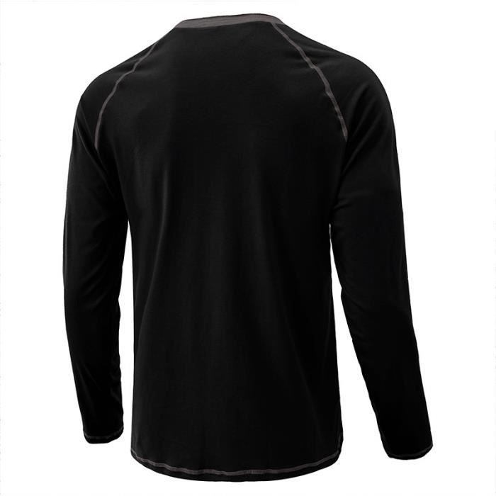Men's Long Sleeve Henley Shirt, Casual Straight Cut - INSFITY - Black