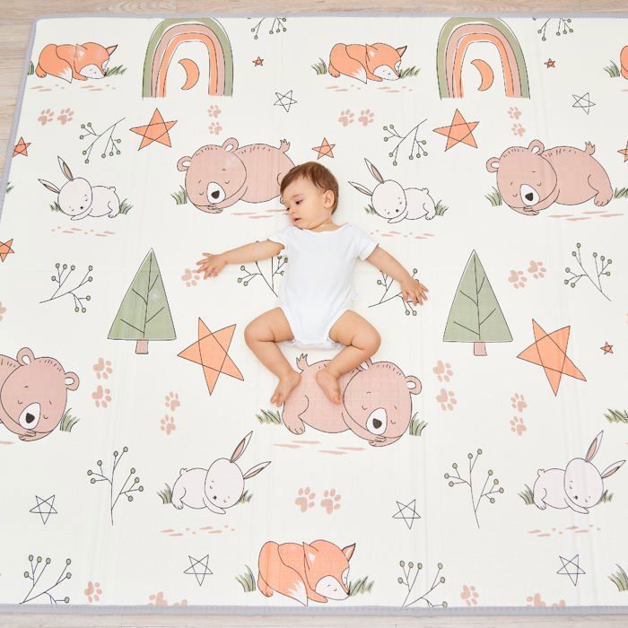 Tappetino da gioco pieghevole, reversibile e impermeabile - 200x180x1,5 cm | Tappetino da gioco in schiuma per bambini - VOLPE | SUPERBE BABE