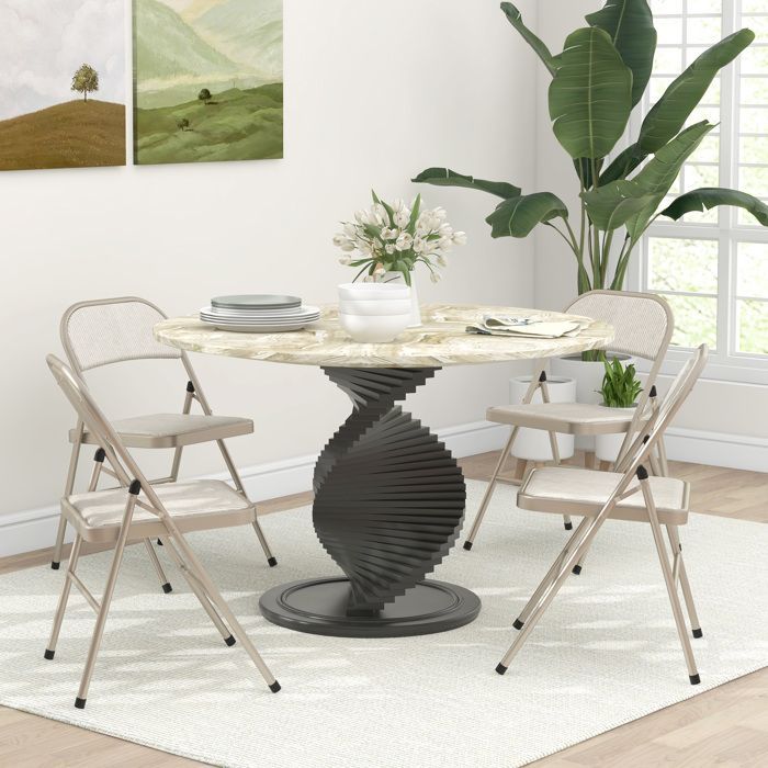 Set of 4 folding chairs, portable dining chairs, steel frame, dimensions 45W x 46D x 78H cm, beige