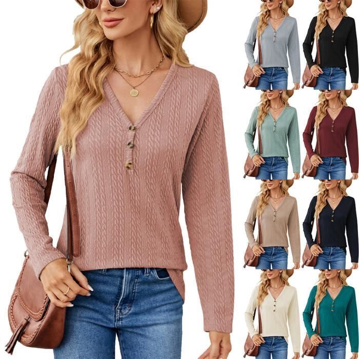 Pull Femme INSFITY - Manches Longues Col V - Couleur Unie - Printemps/Automne - Taille EU