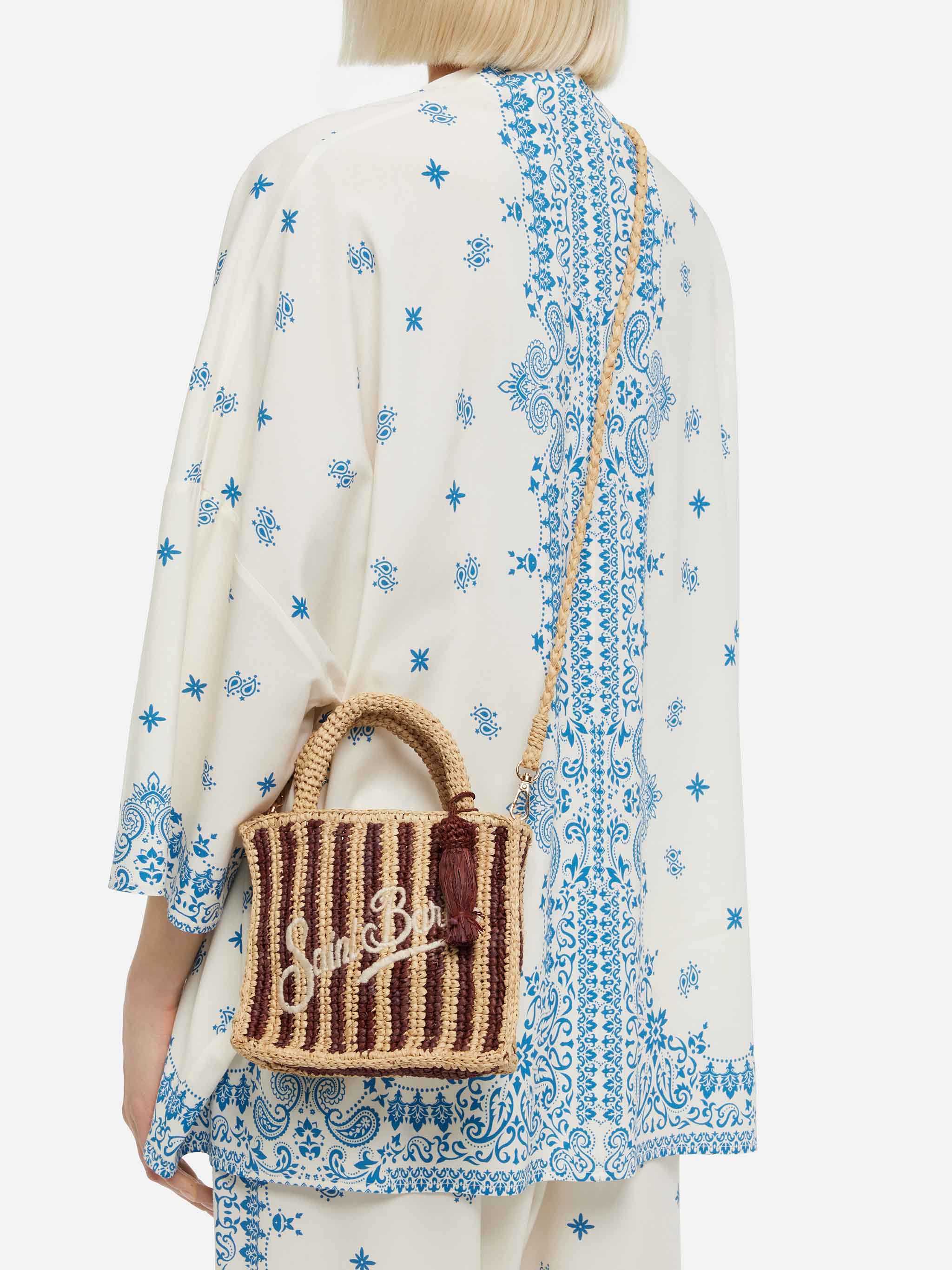 Mini-Kosmetiktasche aus Bast mit Streifenmuster