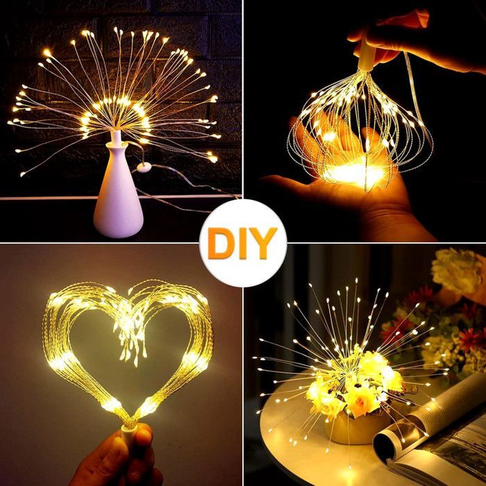 Luci decorative a stringa ROSNEK, 4 pezzi, 120 LED, effetto stella, fuochi d'artificio, 8 modalità, impermeabili, per Natale e esterni.