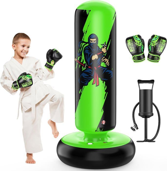 Punching Ball, 168cm Children's Punching Bag, Inflatable Children's Boxing Bag, with Boxing Gloves and Hand Pump, Gift for Boys