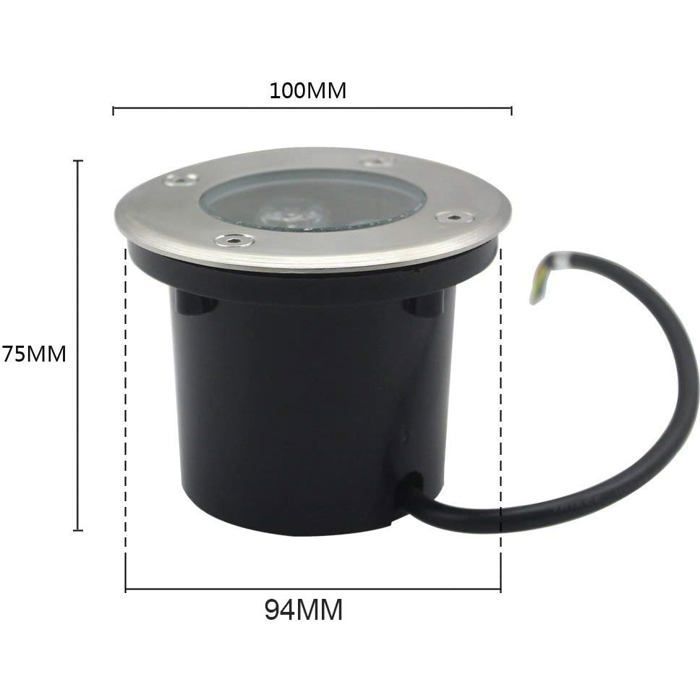 Paquete de 4 focos LED empotrables para exteriores, 3W, 270 lm - Blanco cálido, IP65, acero inoxidable, 90 mm