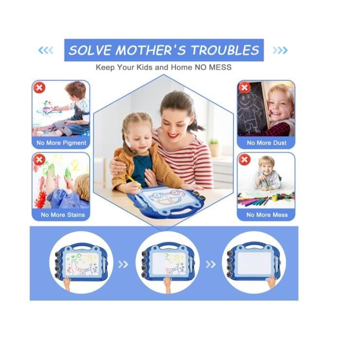 Pizarra mágica grande con patas - Pizarra magnética borrable - Juguete educativo (Azul)