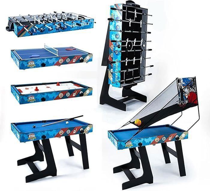 Mesa Multijogos HLC 5 em 1 - Dobrável - Futebol de Mesa, Pingue-Pongue, Bilhar, Air Hockey, Basquete - Ideal para Entretenimento Doméstico e Sala de Jogos