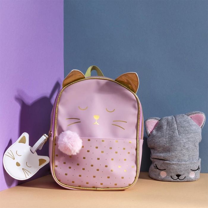 Zaino per bambini con gatto rosa e oro - CATHY