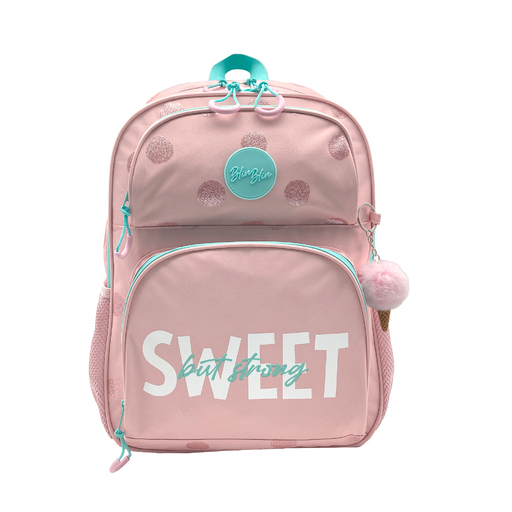  Blin-blin Dots basisschoolrugzak met dubbel vak en kegelvormig accessoire.