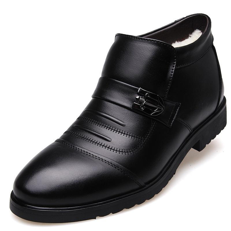Stivali invernali da uomo in vera pelle al 100%, scarpe invernali in pelle bovina, scarpe calde, stivali Chelsea neri in peluche, stivaletti alla caviglia da uomo KA439