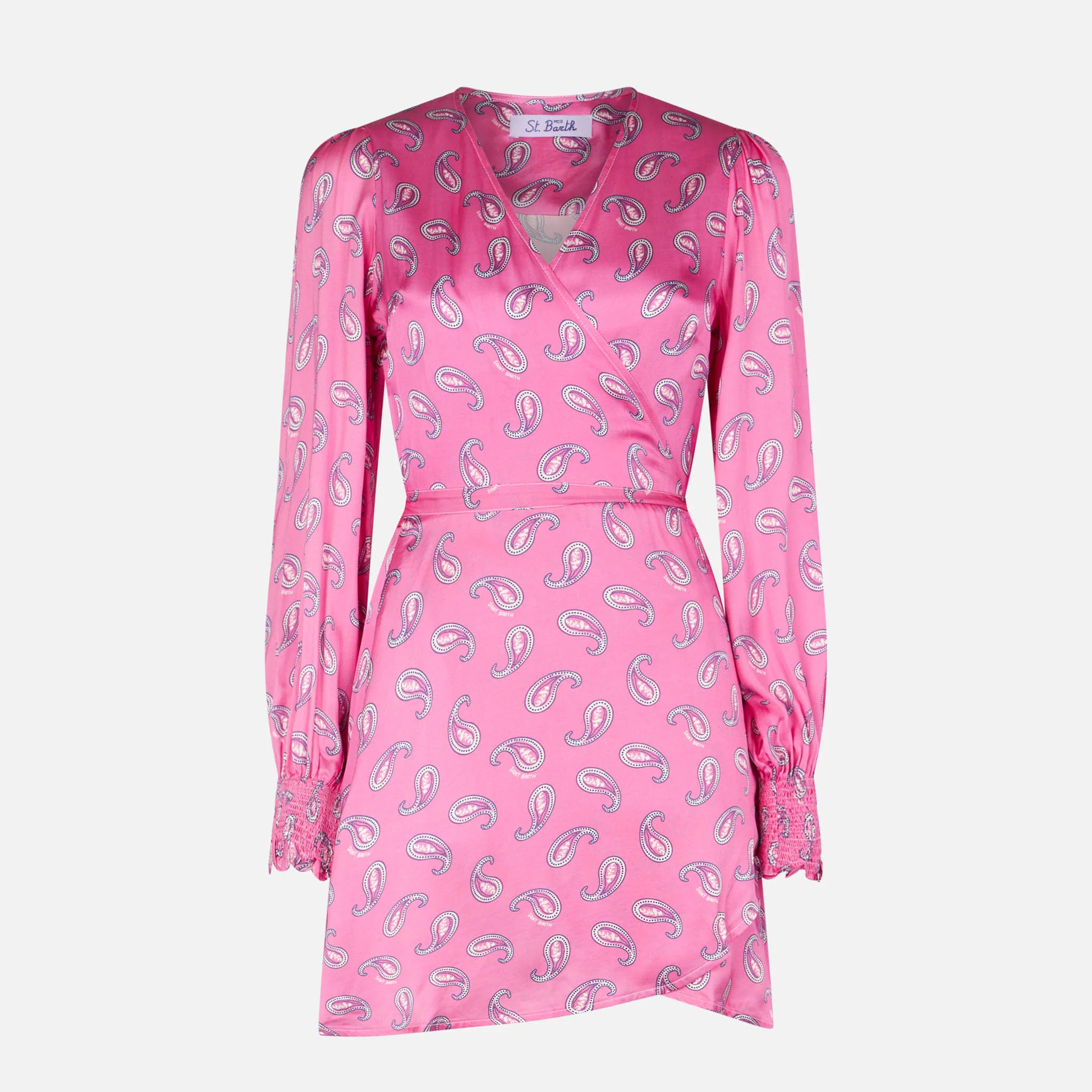 Paisley-printet satin-wrap-kjole