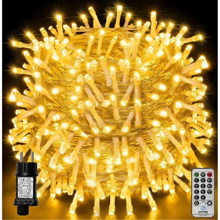 Guirnalda de luces navideñas de 100 m con 1000 LED, resistente al agua IP44, con control remoto, 8 modos, decoración para fiestas navideñas y bodas, luz blanca cálida.