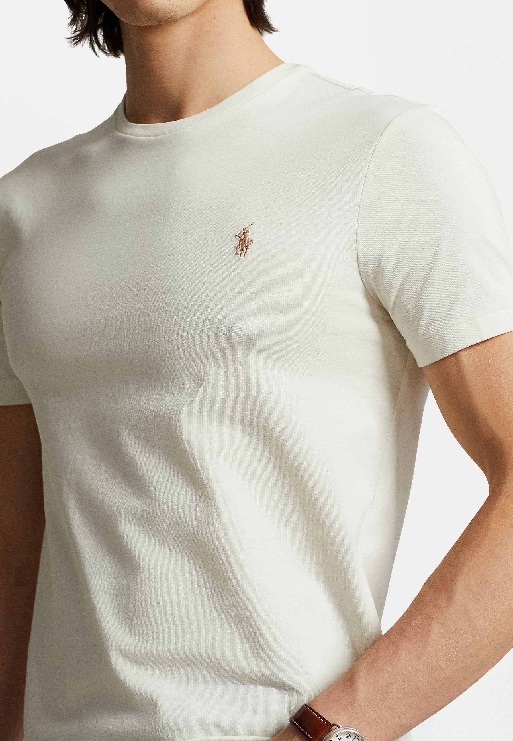 Polo Ralph Lauren T-shirt col rond coupe slim en jersey personnalisé - T-shirt basique - crème parchemin