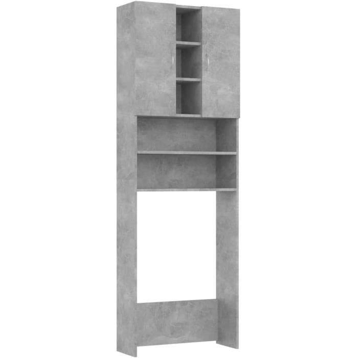 Meuble pour Machine Laver Armoire Haute de Rangement Armoire Lave-Linge Prsentoir Buanderie Intrieur Gris Bton 64x25,5x190 cm[311]