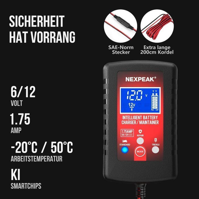 Cargador de baterías - NETBOAT - 6/12 V - 2 A - Mantenedor de baterías - Universal