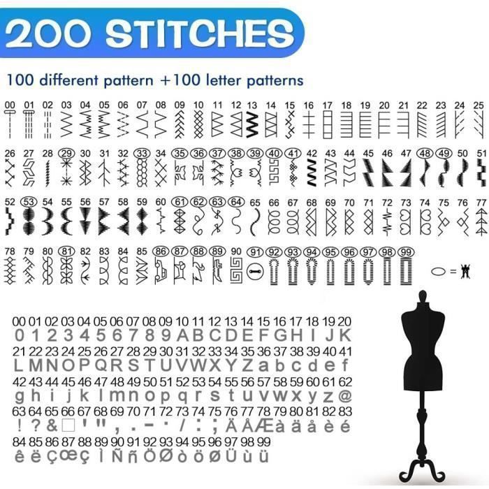 Machine à Coudre Electronique Uten 2685A - 200 Points 8 Types de Boutonnières avec Ecran Multifonctions
