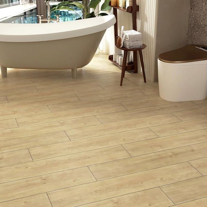Baldosas autoadhesivas de PVC con efecto madera, color beige y amarillo, para suelos de baños y cocinas, baldosas adhesivas, linóleo con efecto madera, 4 paneles de madera.