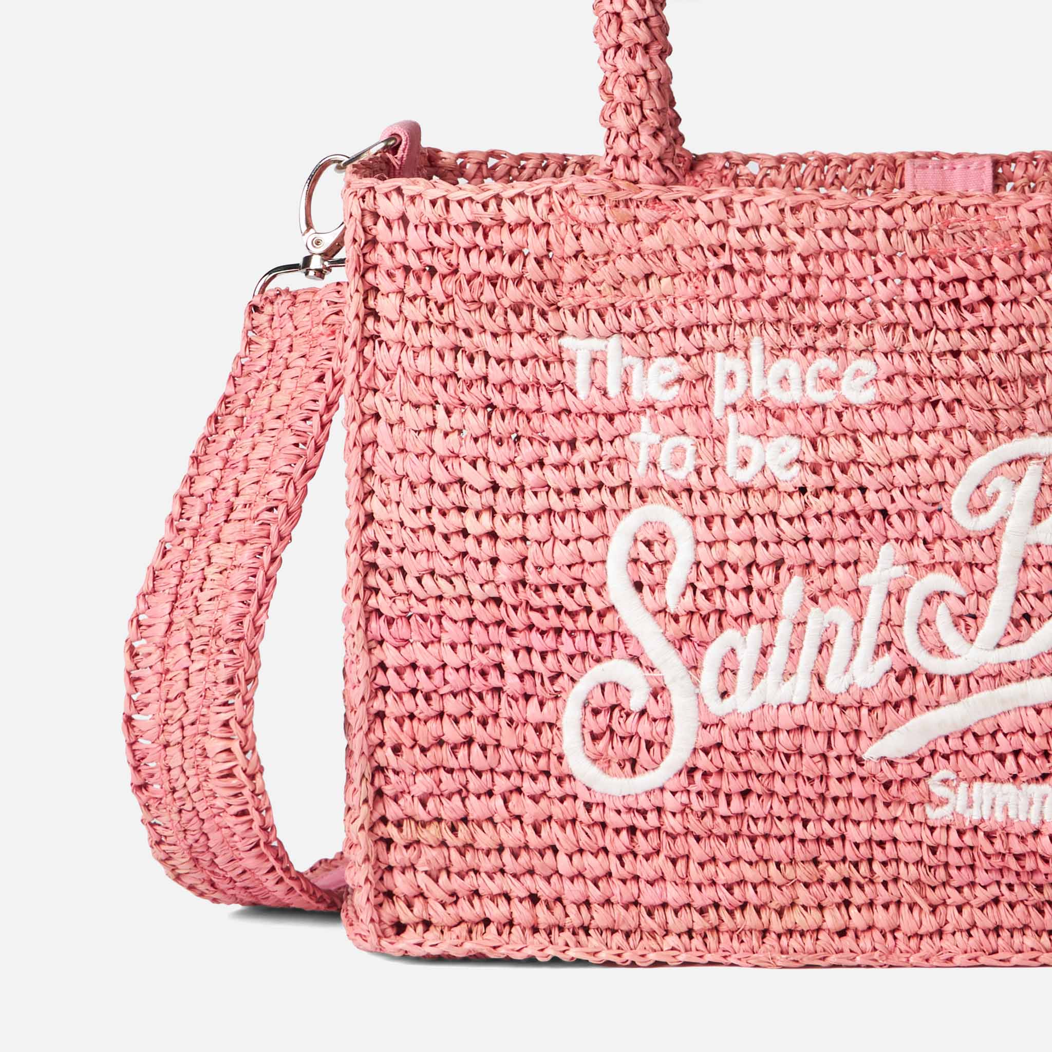 Bolso Colette de rafia rosa con bordado de Saint Barth