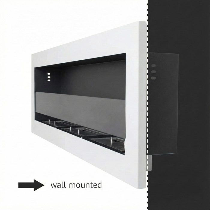 Traiano - Chimenea de bioetanol empotrable de 120 × 40 cm, color blanco.
