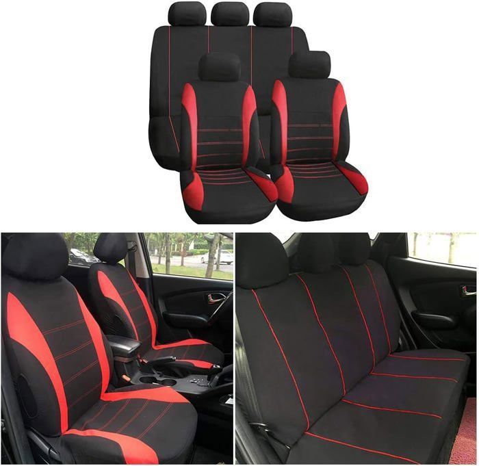 Coprisedili per auto - YYV - Universali - Nero e Rosso - Poliestere - Antiscivolo