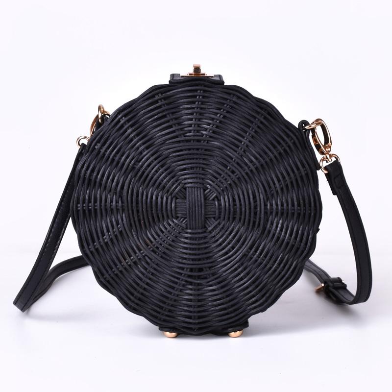 Nuova borsa da donna in paglia stile bohémien balinese, borsa rotonda in paglia e rattan, borsa da spiaggia circolare in vimini, borse a tracolla fatte a mano, bolso bambu