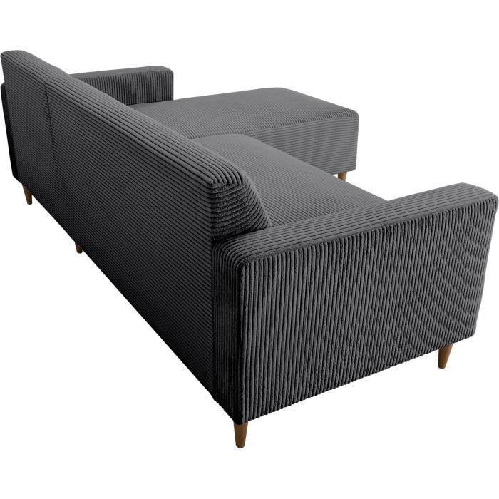 Canapé d'angle fixe réversible - 4 places - BOB - Velours cotelé Anthracite - 197 x 138 x 65 cm