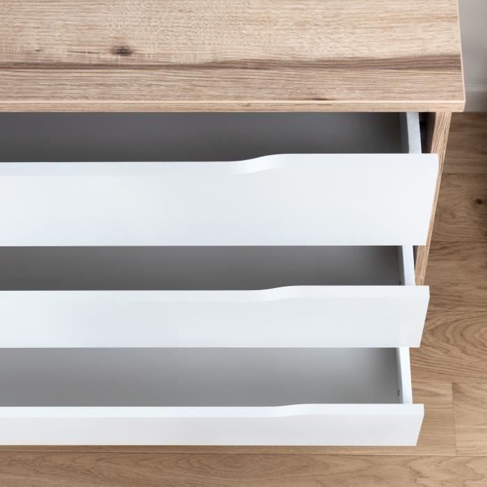 VANKKA 6-drawer chest - Oak and white finish - Scandinavian style - W 154 x D 42 x H 86 cm