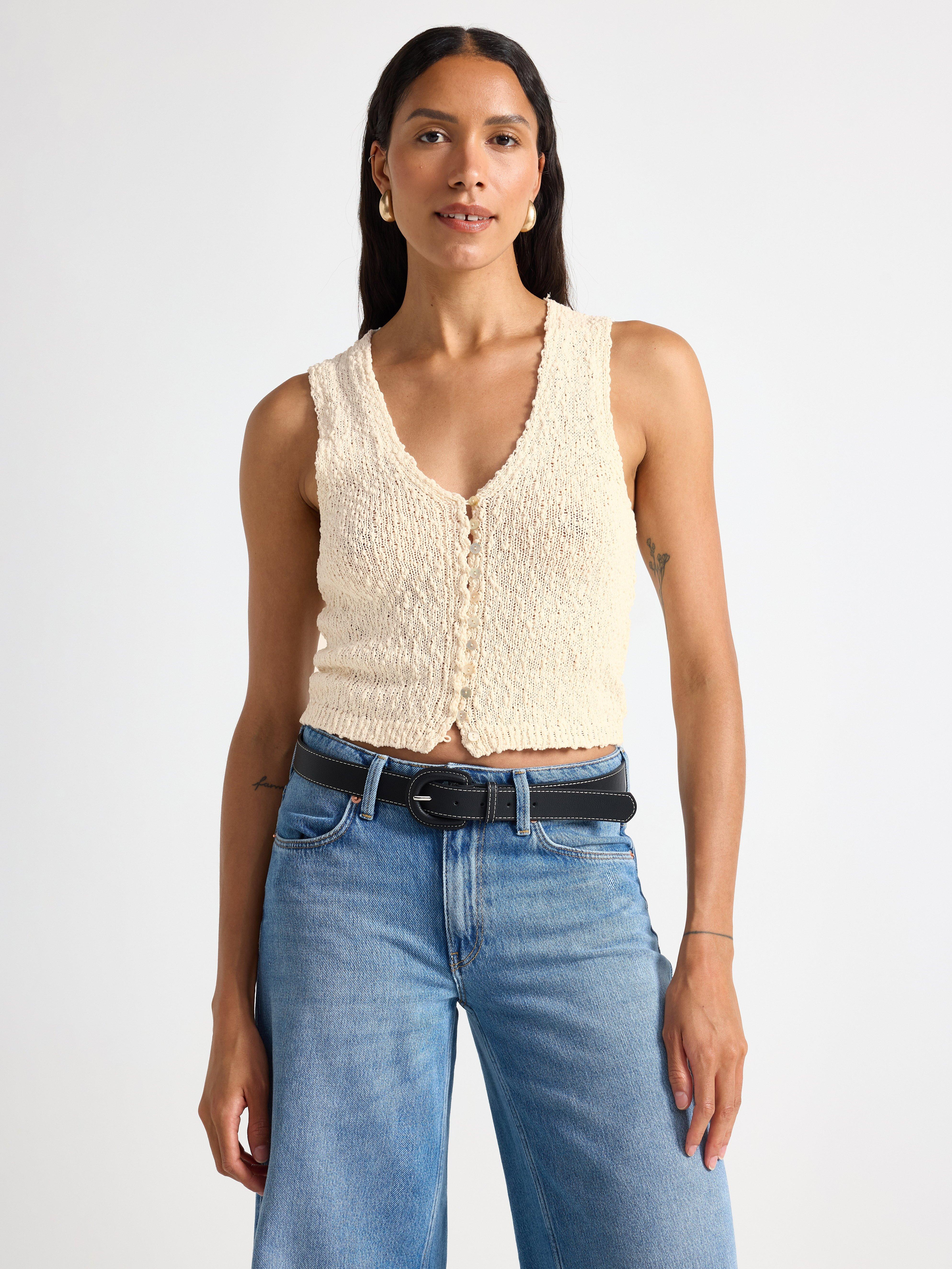 Colete de malha branco-creme