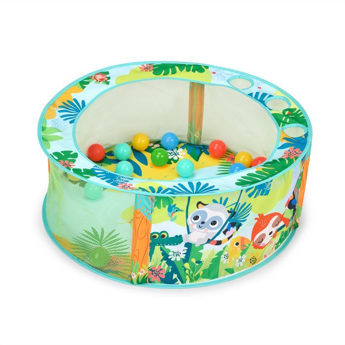 BRIGHT STARTS - Piscina di palline pieghevole a tema foresta pluviale con borsa per il trasporto inclusa, 20 palline