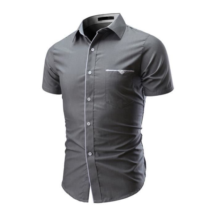 Camisa de hombre - FUNMOON - Manga corta - Azul - Corte regular - Cuello de camisa