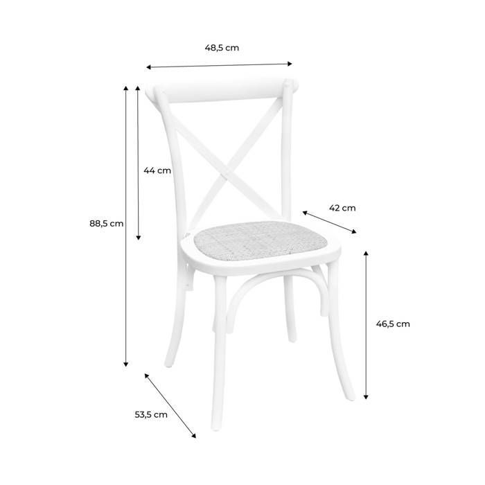 Set of 4 vintage bistro chairs in natural cedar wood. Rattan seat. Stackable.